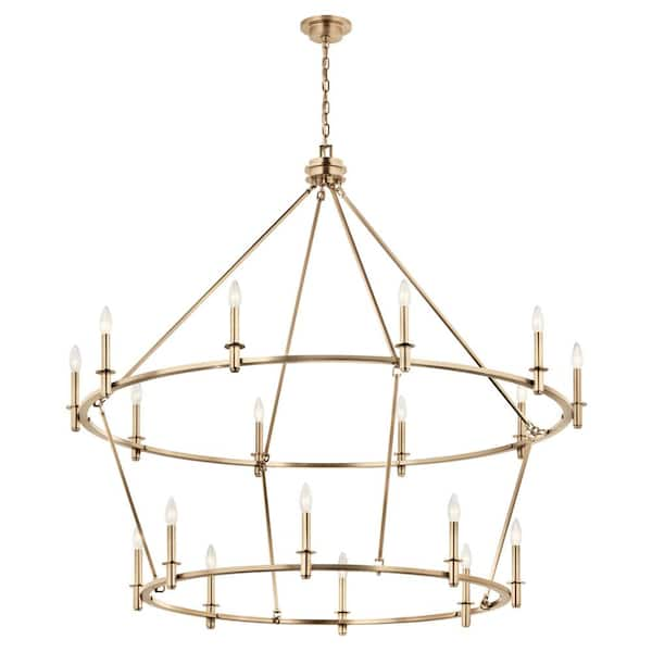 Carrick 54.25 in. 18-Light Champagne Bronze Traditional Candle Tiered Chandelier for Foyer