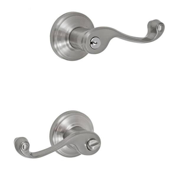 Fusion Solid Brass Brushed Nickel Ornate Right-Handed Keyed Entry Lever with Ketme Rose