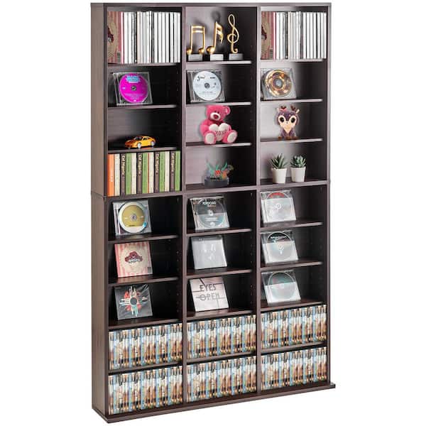Media Storage Cabinet, 9-layer DVD Shelf Holds up to 756 CDs, Adjustable CD Shelves 27-Compartments, Espresso