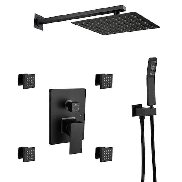 AKLFGN Single Handle 3 -Spray Shower Faucet 2.2 GPM 10 in. Shower Head with Pressure Balance Body Jets in. Matte Black