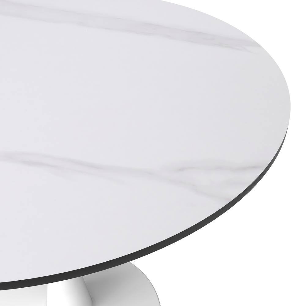 White Round Sintered Stone Dining Table with Steel Pedestal Base