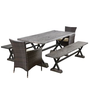 Numana Brown 5-Piece Plastic Outdoor Dining Set with Beige Cushions