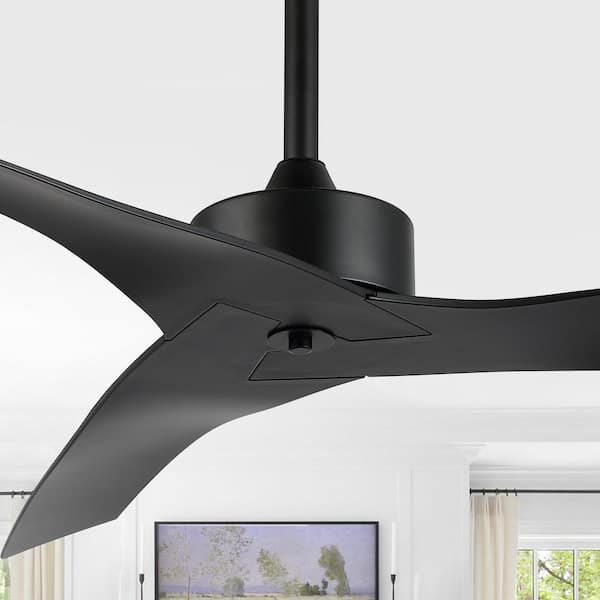 JONATHAN Y Aldrin 50 in. Modern Minimalist Iron/Plastic Mobile-App/Remote-Controlled 6-Speed Razor Ceiling Fan, Black