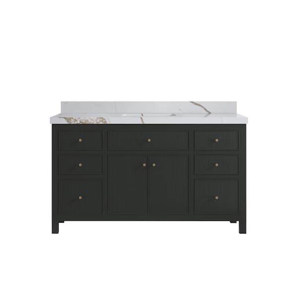 Willow Collections Sonoma 60 in. Single Sink Freestanding Black Top Bath Vanity with Calacatta Gold Qt. Top Unassembled