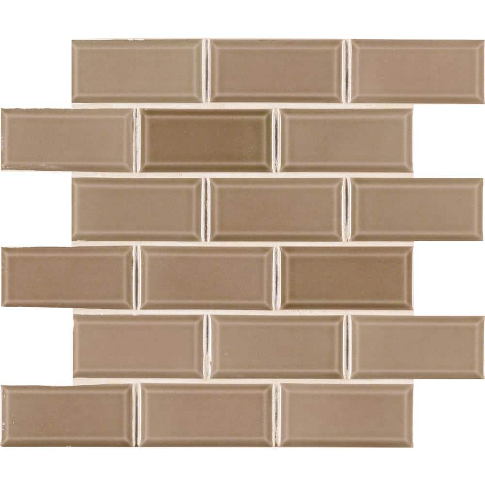 Msi Taupe Beveled 11 In X 12 In X 6 Mm Glossy Ceramic Mosaic Tile 089 Sq Ft Pt Tau 2x4b The Home Depot