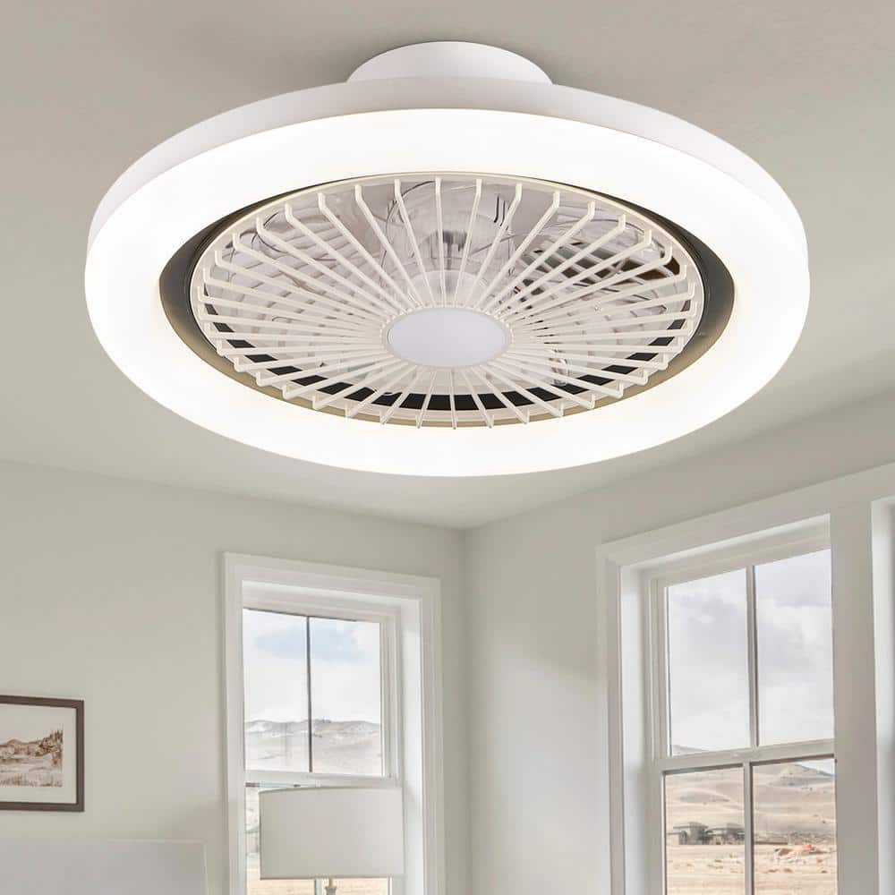 FANNEHONNE Lidia 20 in. Integrated LED White Flush Mount Ceiling Fan ...