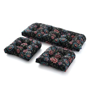 3-Piece Outdoor Chair Cushions Loveseat Outdoor Cushions Set Wicker Patio Cushion for Patio Furniture in Floral