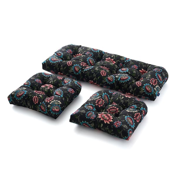 BLISSWALK 3-Piece Outdoor Chair Cushions Loveseat Outdoor Cushions Set Wicker Patio Cushion for Patio Furniture in Floral