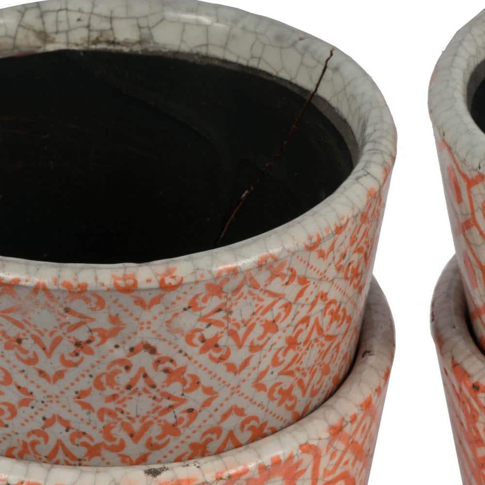Small Orange and White Terracotta Indoor/Outdoor Planters Set of 4