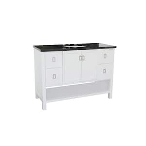 Monterey 49 in. W x 22 in. D Bath Vanity in White with Granite Vanity Top in Black with White Oval Basin