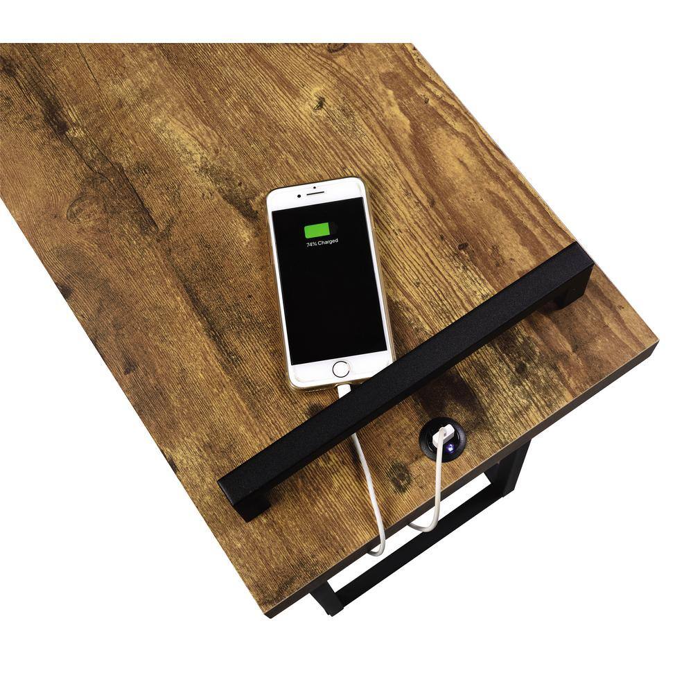 Transitional C-Shaped Nutmeg Accent Table with USB Port