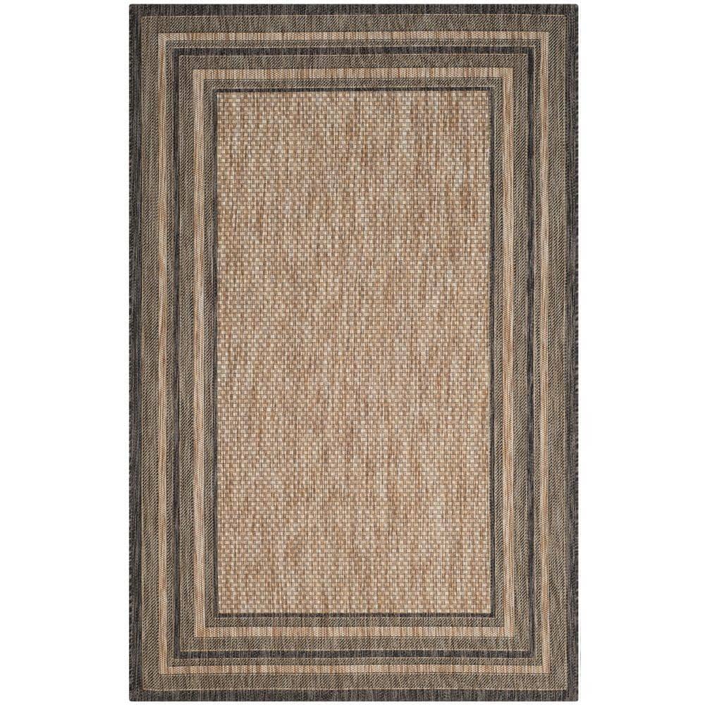 SAFAVIEH Courtyard Natural/Black 5 ft. x 8 ft. Striped Indoor/Outdoor