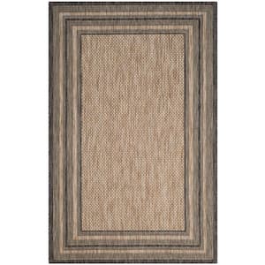 Courtyard Natural/Black 5 ft. x 8 ft. Striped Indoor/Outdoor Patio  Area Rug