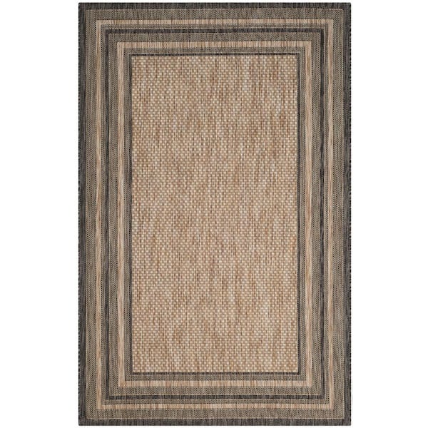 Courtyard Natural/Black 7 ft. x 10 ft. Striped Indoor/Outdoor Patio  Area Rug