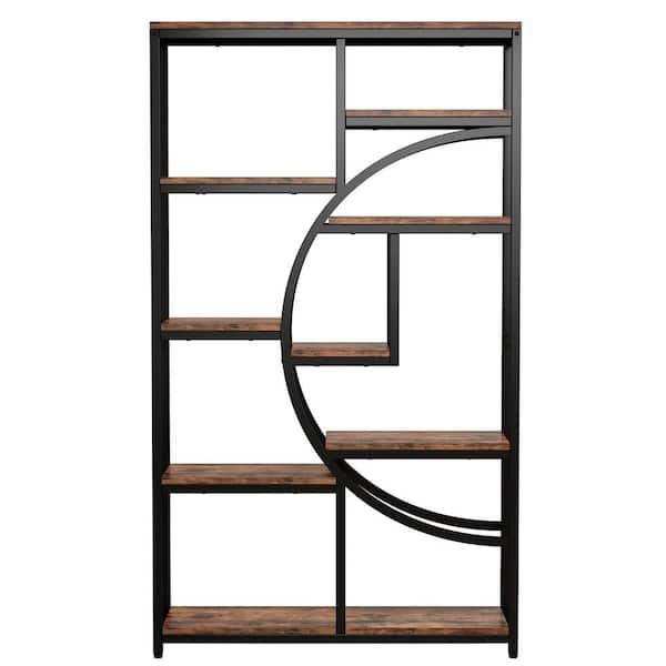 BYBLIGHT Eulas 68.89 in. Tall Brown and Black Wood 9-Shelf Bookcase Bookshelf with Storage Shelves for Home Office, Living Room