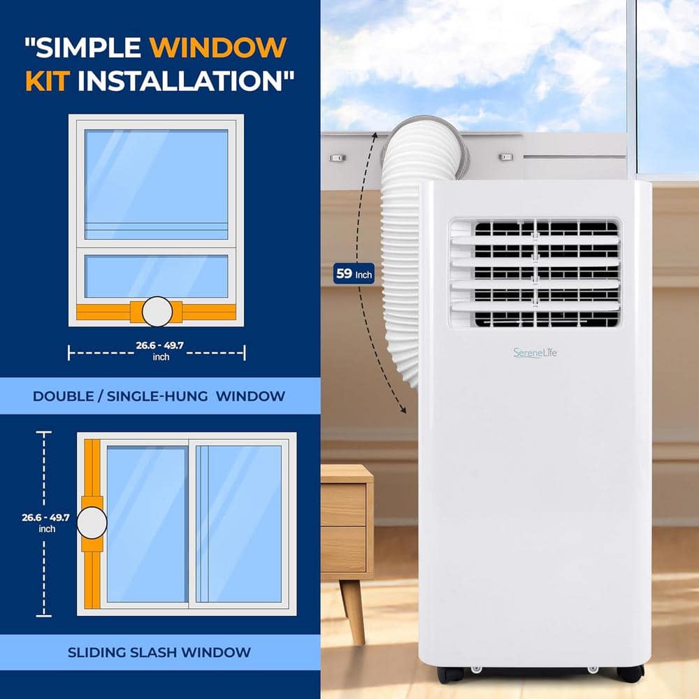 SereneLife 8,000 BTU White Portable Air Conditioner with Remote