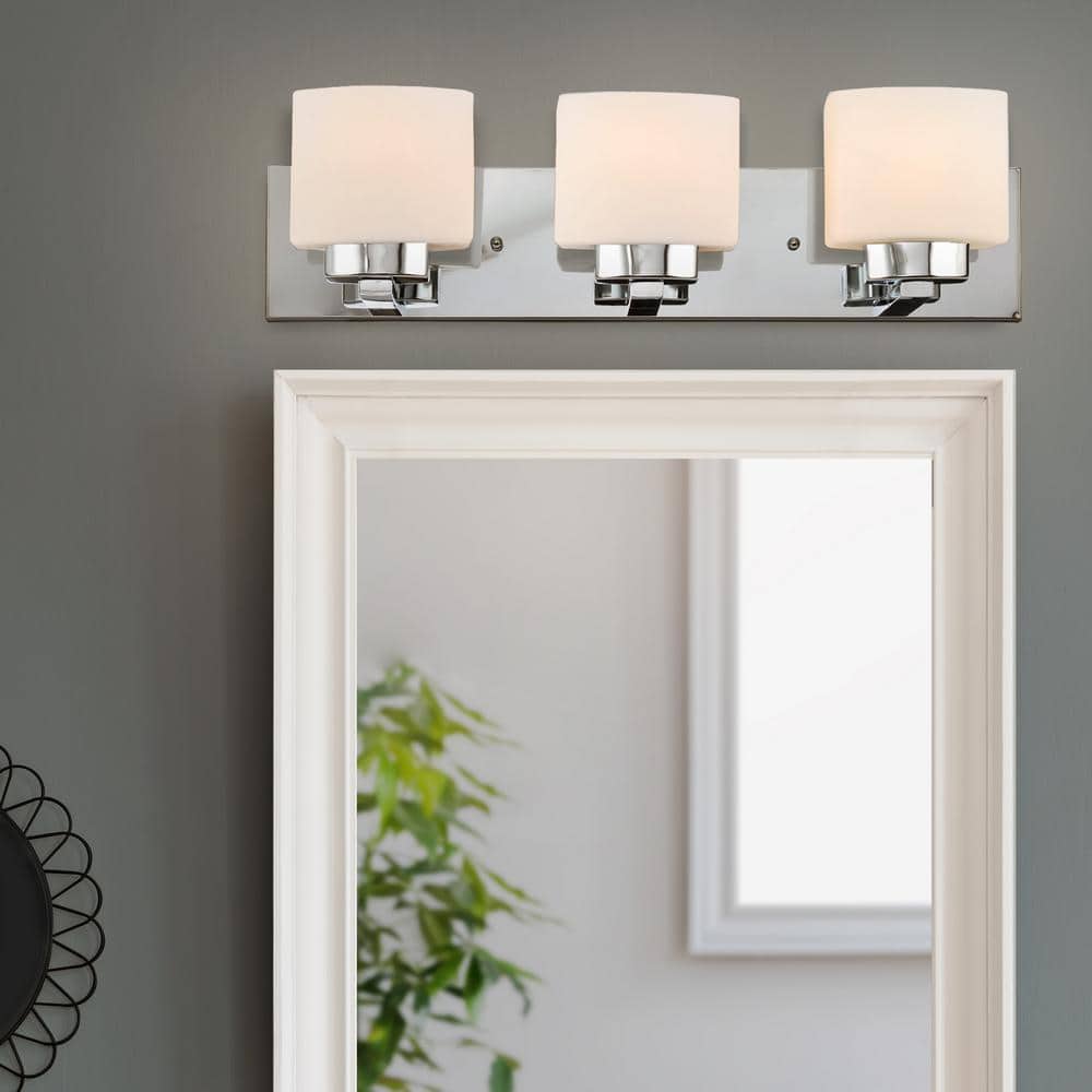 Dove Creek 24" Polished Chrome Vanity Light with Frosted Glass Shades
