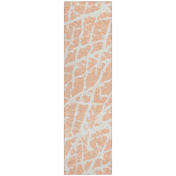 HomeRoots Peach and Ivory 2 ft. x 7 ft. Abstract Indoor / Outdoor Area Rug
