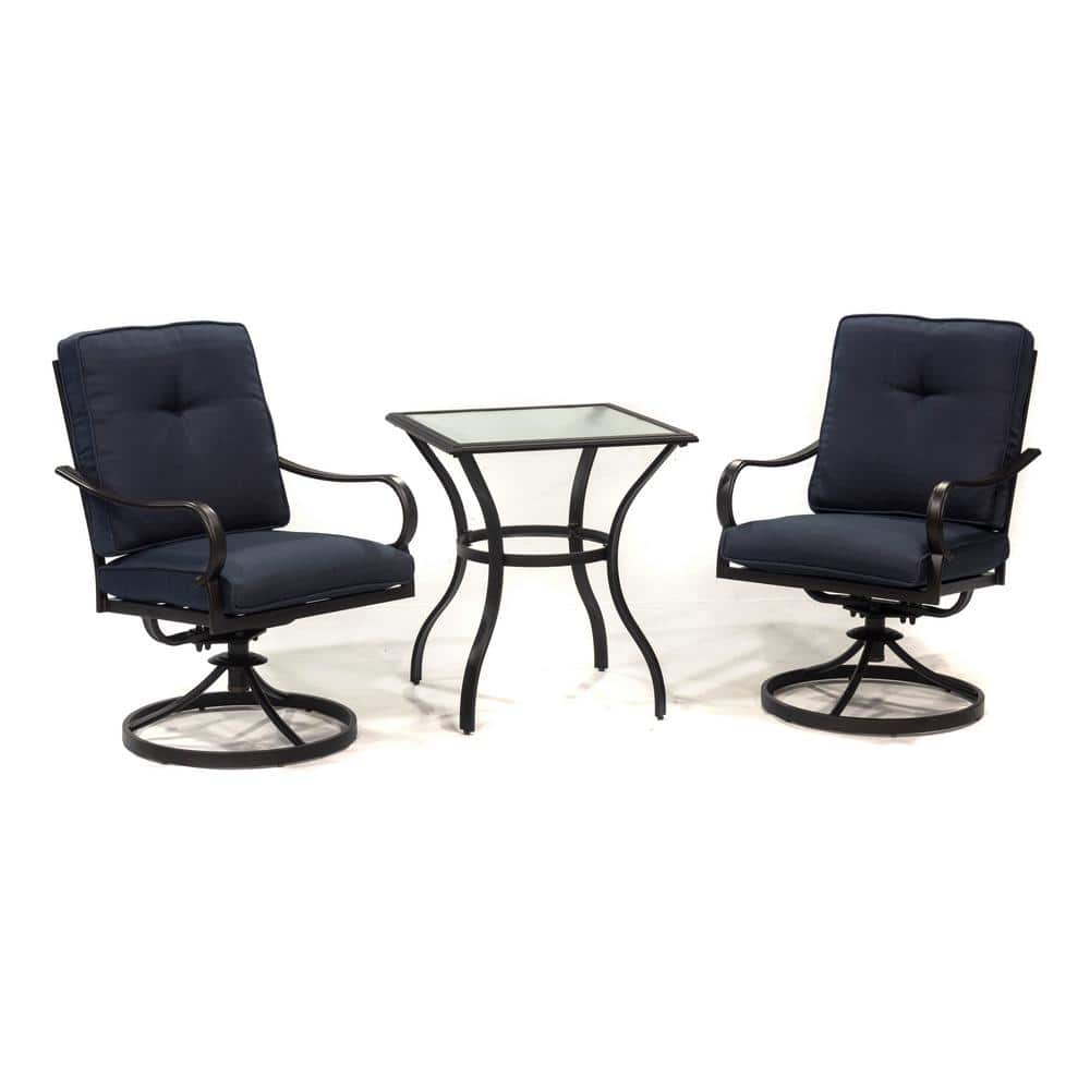 GLYN Brown 3-Piece Metal Patio Conversational Set with Blue Cushions