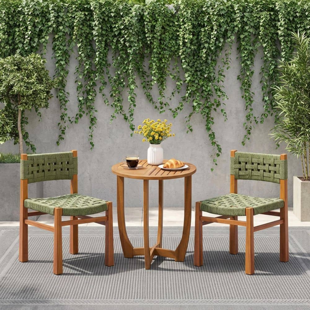 Ice 3-Piece Green Solid Wood Top Outdoor Dining Set Seats 2