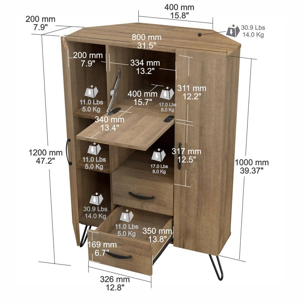 Amaretto Mid-Century Corner Buffet Cabinet with Black Handles
