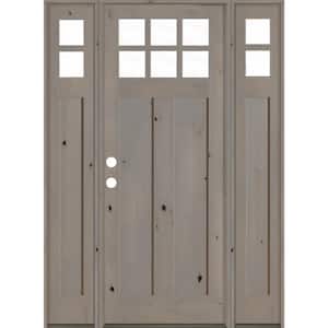 64 in. x 96 in. Craftsman Alder Right-Hand/Inswing 10-Lite Clear Glass Grey Stain Wood Prehung Front Door with Sidelites