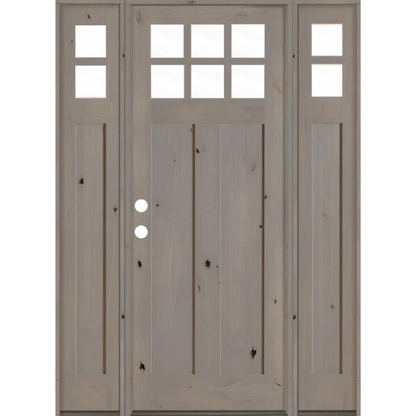 Krosswood Doors 64 in. x 96 in. Craftsman Alder Right-Hand/Inswing 10-Lite Clear Glass Grey Stain Wood Prehung Front Door with Sidelites