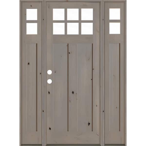 Krosswood Doors 70 in. x 96 in. Craftsman Alder Right-Hand/Inswing 10-Lite Clear Glass Grey Stain Wood Prehung Front Door with Sidelites