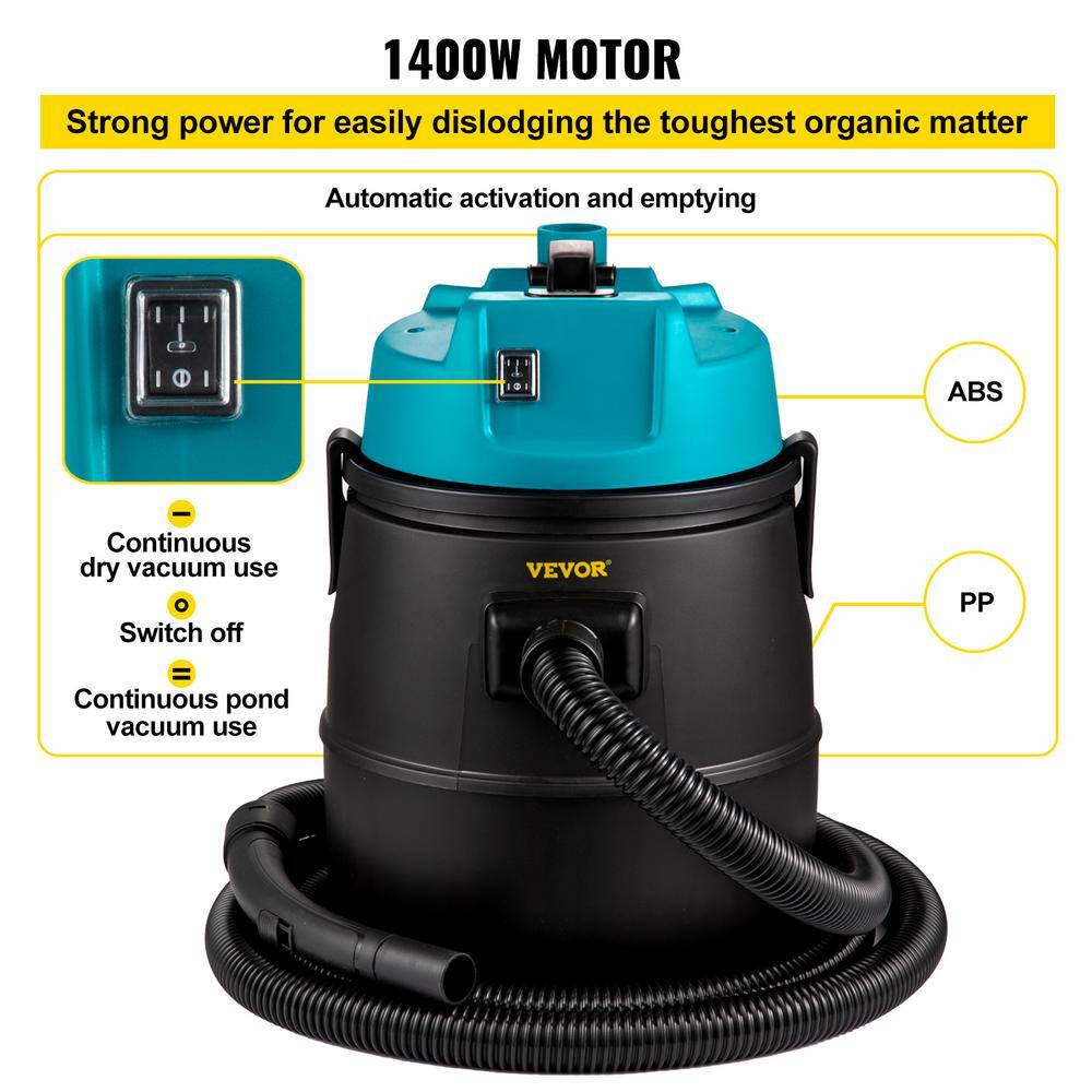 VEVOR 1400W Black and Teal Pond Vacuum Cleaner with Accessories