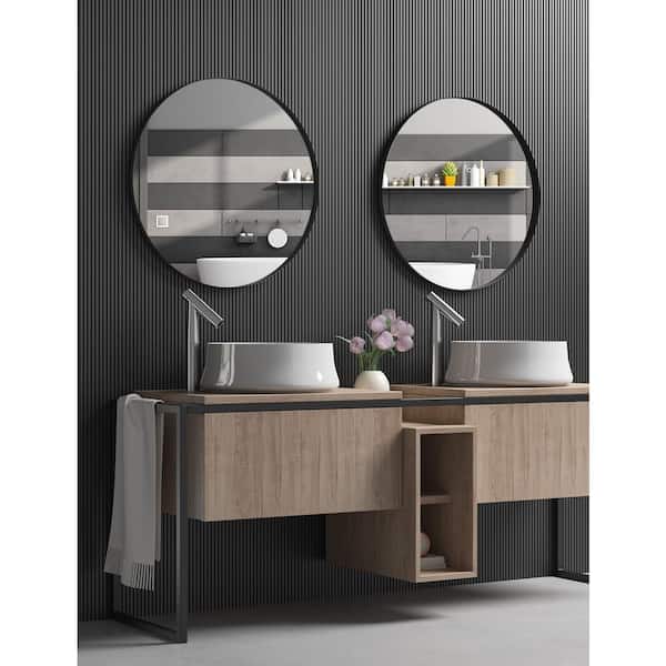 Unbranded 24 in. W x 24 in. H Round Framed for Wall Decorative Bathroom Vanity Mirror in Matte Black