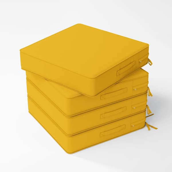 24 x 24 x 5 in. (4-Pack) Outdoor Waterproof Patio Furniture Replacement Seat Cushions with Ties and Handle, Yellow