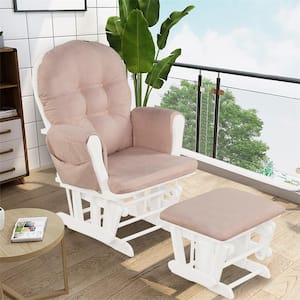 Pink Fabric Glider and Ottoman Cushion Set Wood Baby Nursery Rocking Chair Dark