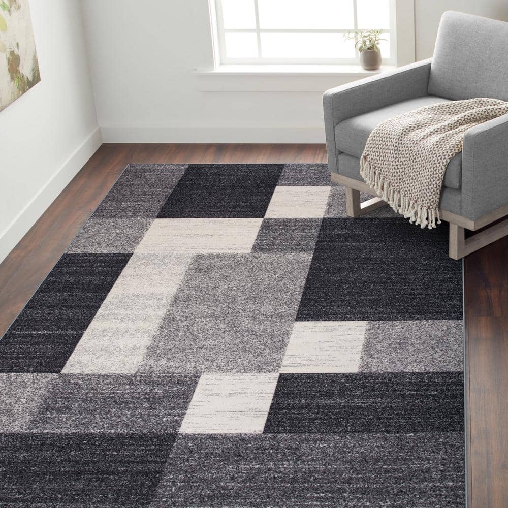 Modern Geometric Boxes 8' x 10' Gray Synthetic Area Rug