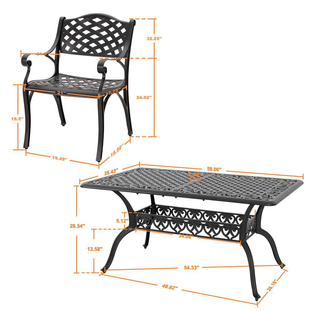 Black and Gold Speckled Cast Aluminum 6-Person Patio Dining Set
