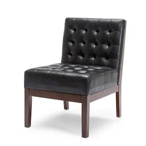 Voll Midnight Black and Dark Espresso Tufted Arm Chair