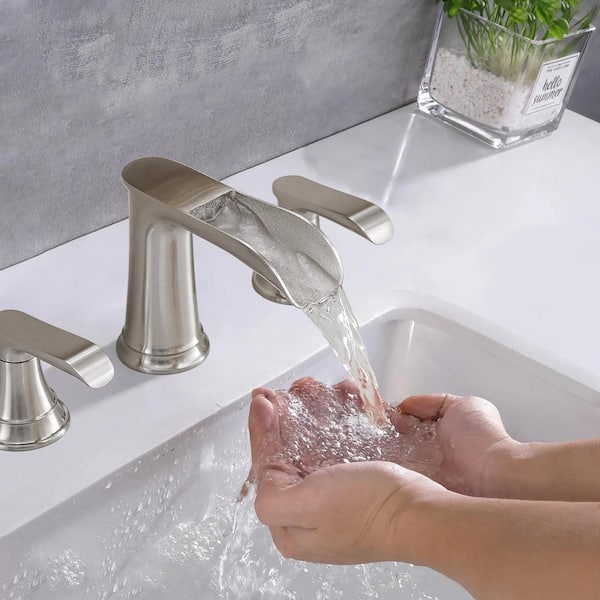 8 in. Widespread Double Handle Bathroom Faucet with Drain Kit Included in Brushed Nickel
