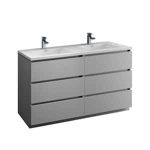 Lazzaro 60 in. Modern Double Bathroom Vanity in Gray with Vanity Top in White with White Basins