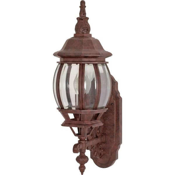 SATCO 1-Light - 20 in. Wall Lantern Sconce with Clear Beveled Glass Old Bronze
