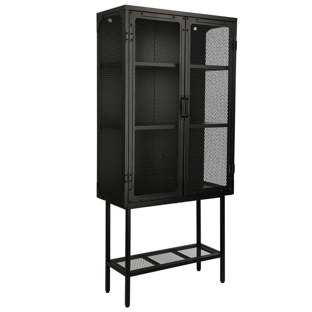 27.6 in. W x 12.7 in. D x 59.1 in. H Black Linen Cabinet with Adjustable Sh