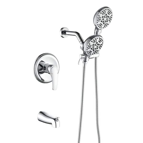 Single-Handle 7-Spray Wall Mount Tub and Shower Faucet 1.8 GPM 2 in 1 Shower System Polished Chrome Brass Valve Included
