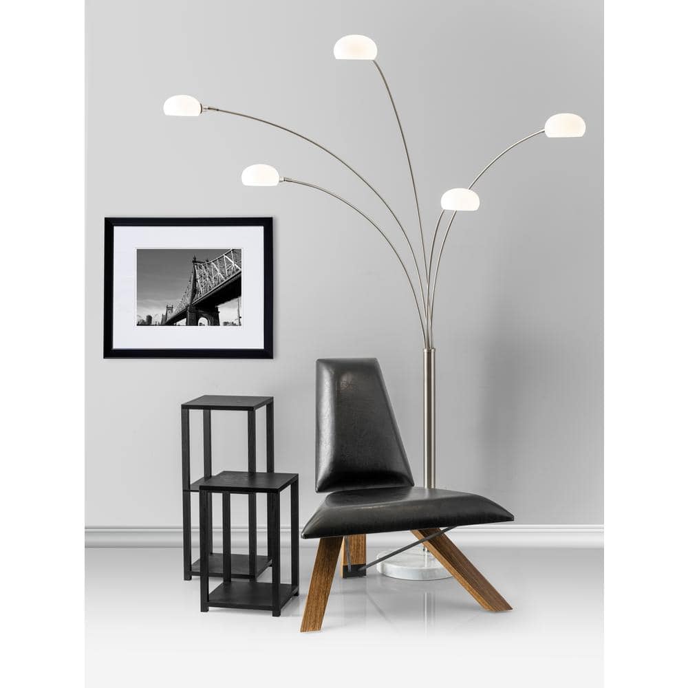 Adjustable Multi-Head White Arc Floor Lamp with Marble Base