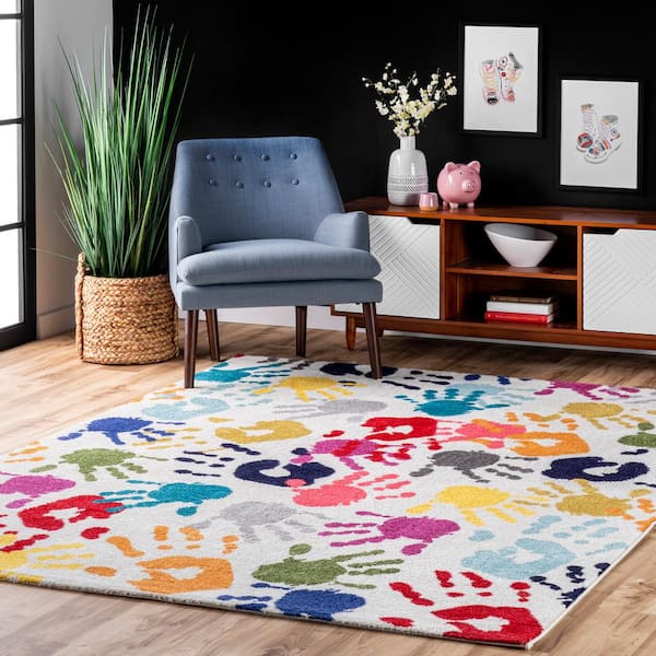 Pinkie Handprint Multi 8 ft. x 10 ft. Area Rug