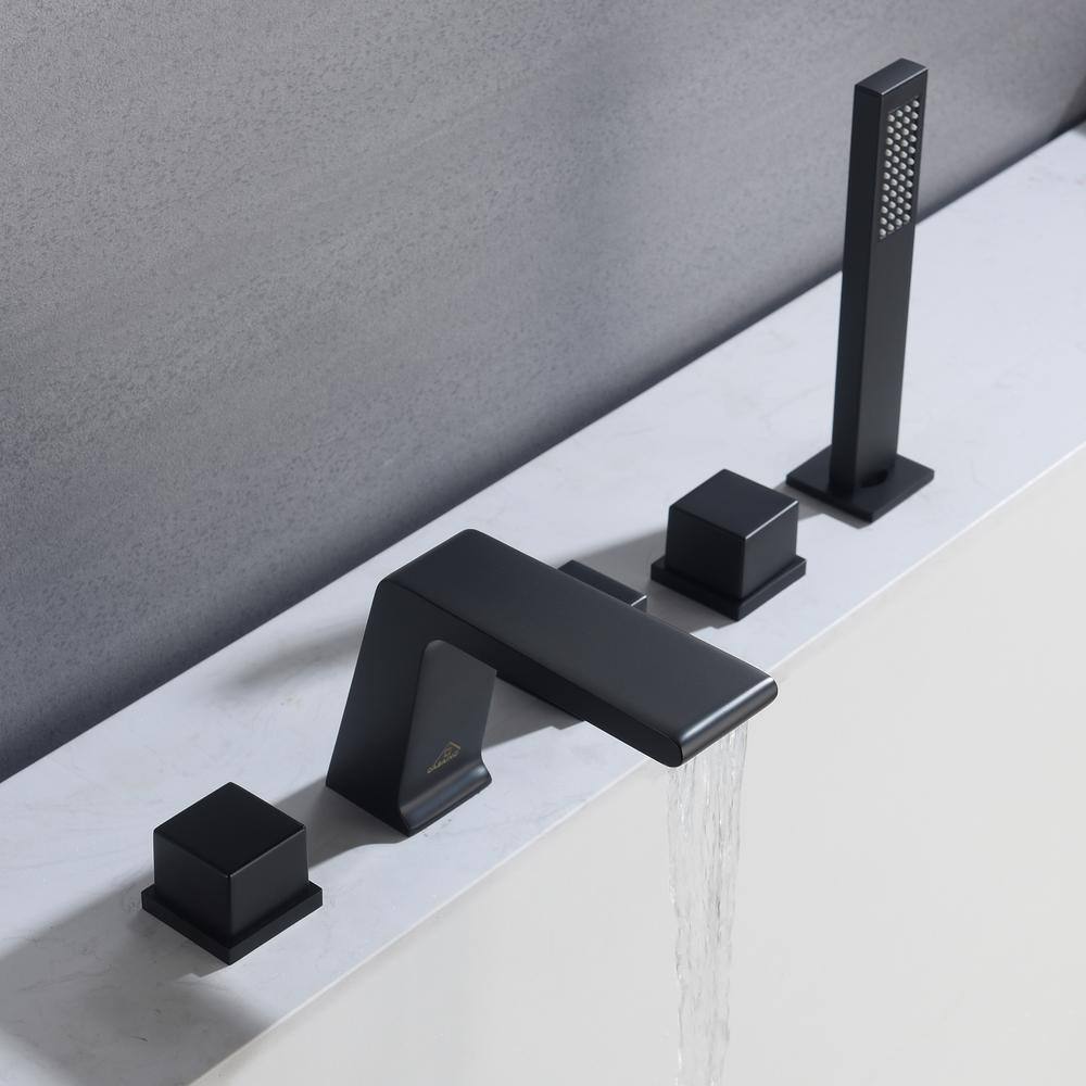 Matte Black Stainless Steel Deck-Mount Roman Bathtub Faucet Set