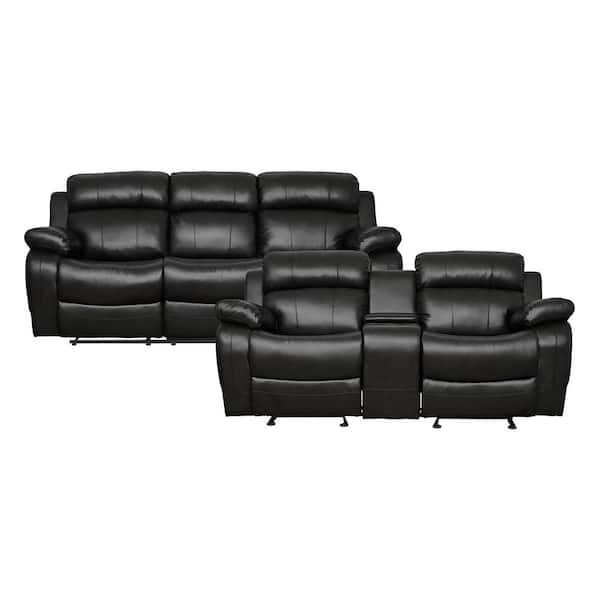 Lazzara Alamo 86.5 in. W. Pillow Top Arm Faux Leather Rectangle 2-Piece Manual Reclining Sofa Set in Black