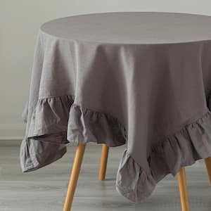 70 in. x 70 in. Square Gray 100% Pure Linen Washable Tablecloth with Ruffle Trim