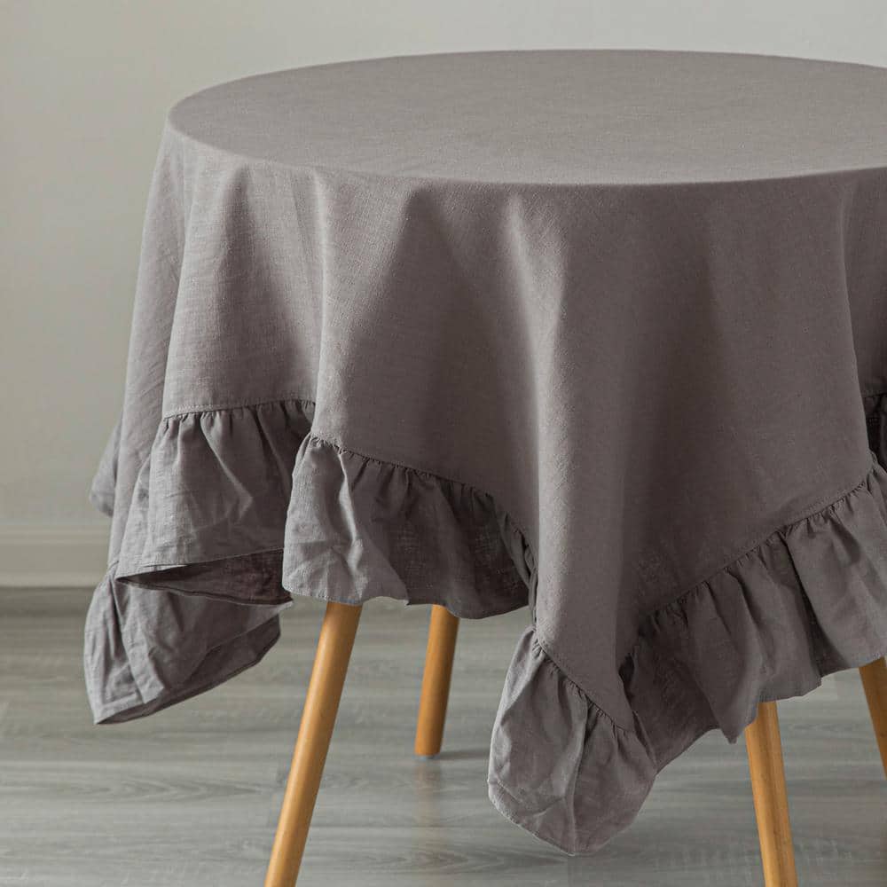 Deerlux 60" x 60" Gray Linen Tablecloth with Ruffle Trim