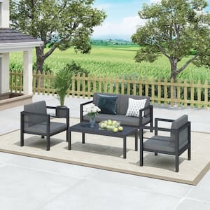 Outdoor 4-Piece Aluminum Patio Conversation Set with Drak Gray Cushions