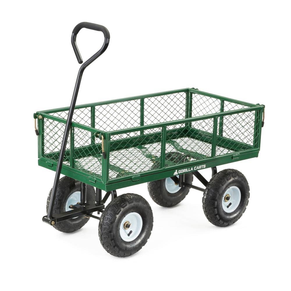 Green Steel Mesh Garden Cart with Removable Sides