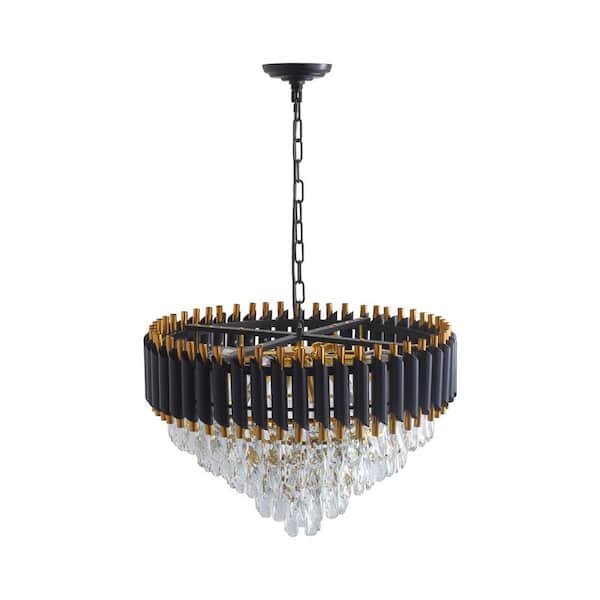 CIPACHO 8-Light Golden Black Pendant Crystal Chandelier