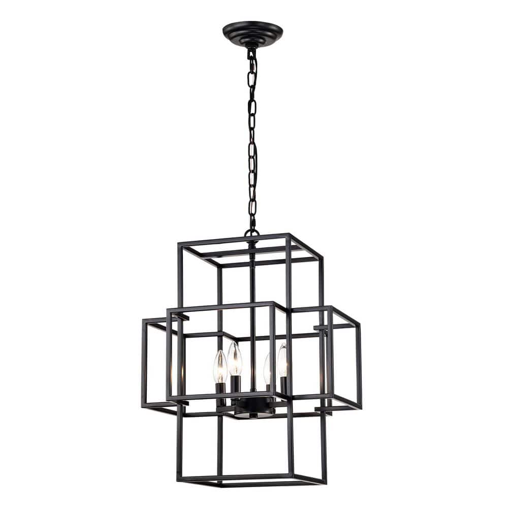 4-Light Black Tiered Square Industrial Chandelier with No Bulbs Included, E12 price history on PriceWatchPro